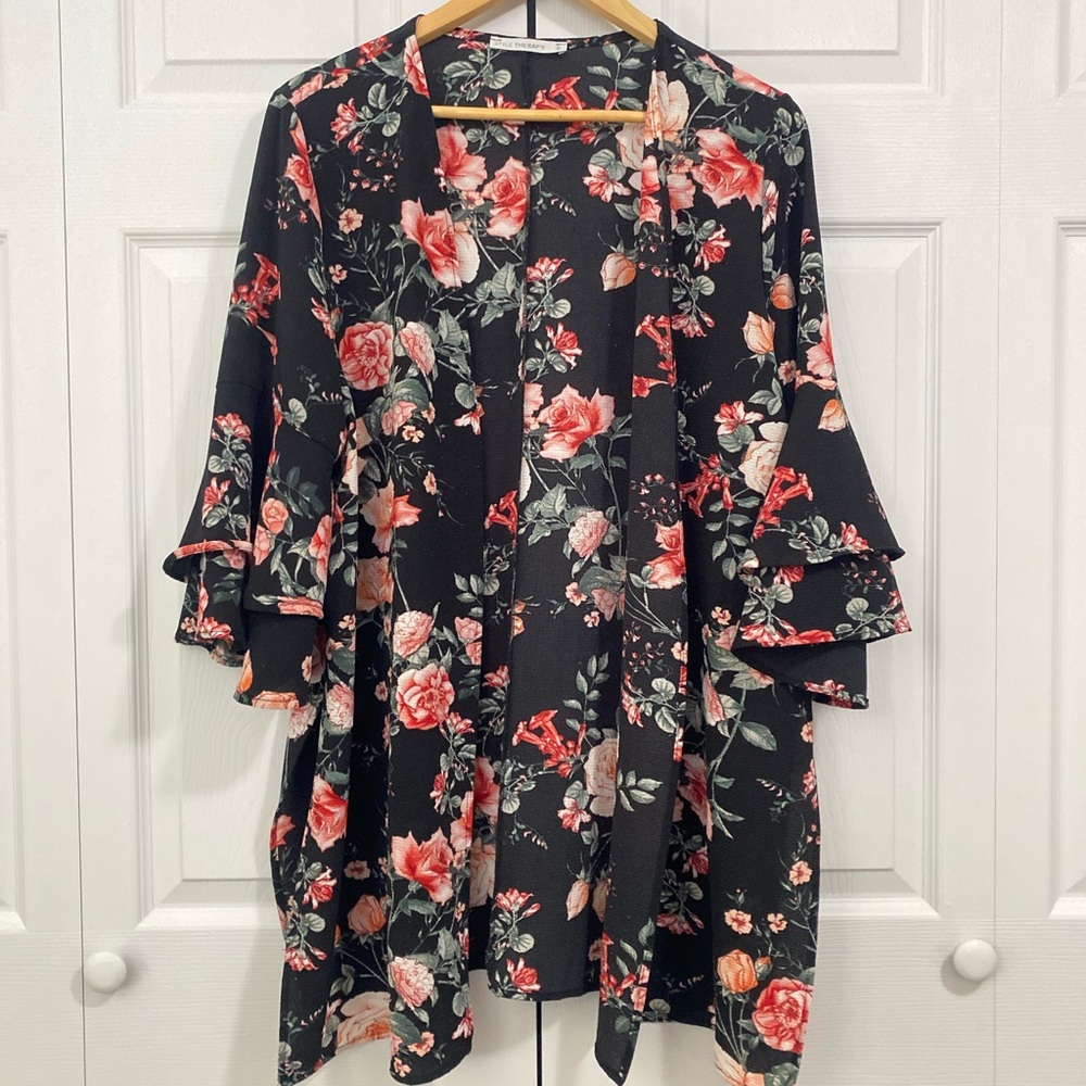 Beautiful Floral Bell Sleeve Open Cardigan